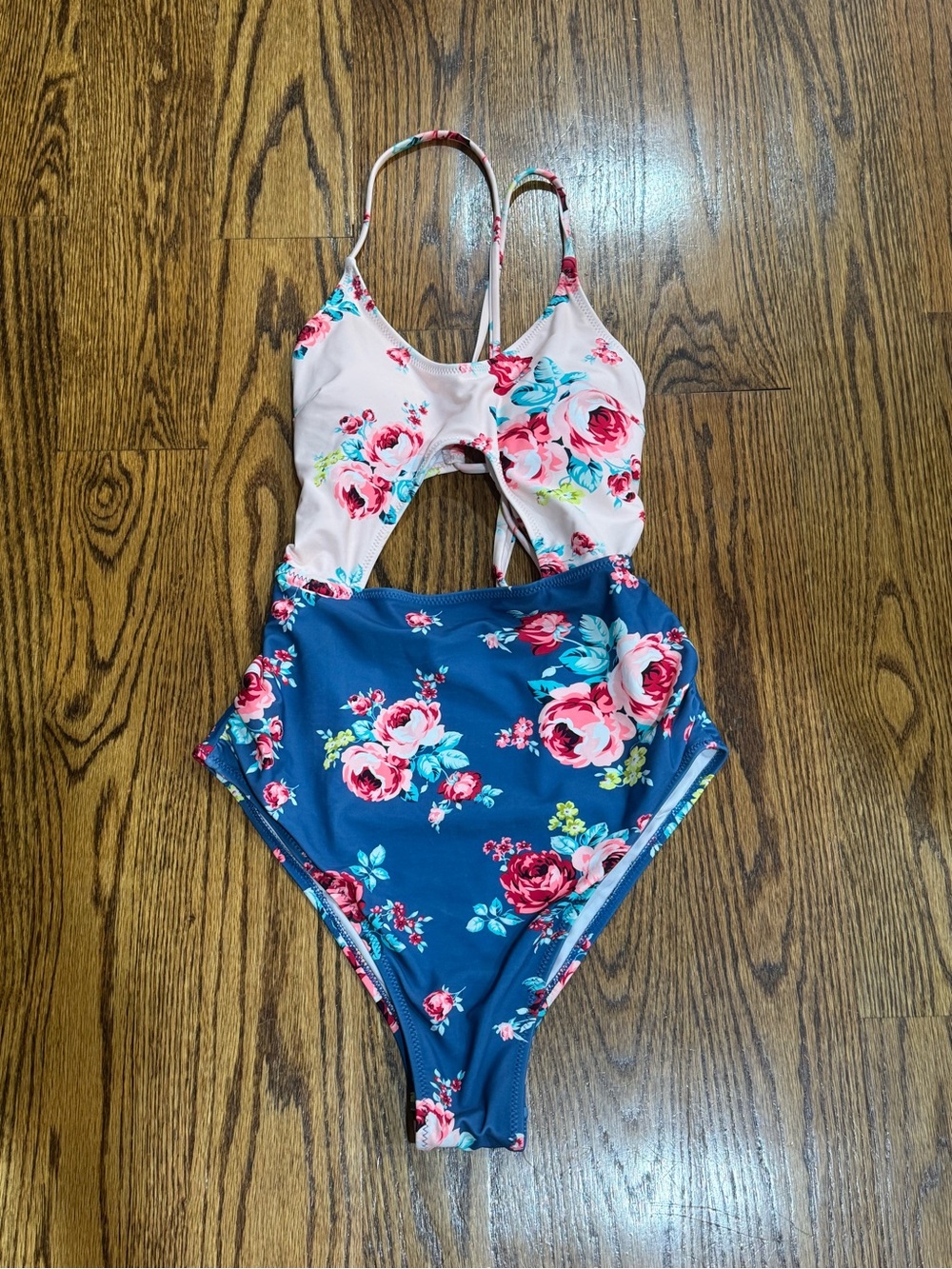 Cupshe Pink & Blue Floral Cutout One-Piece Swimsuit